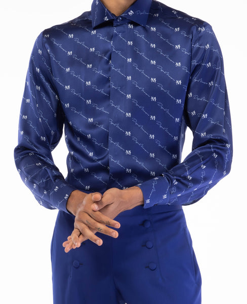 DM NAVY SIGNATURE SILK SHIRT –