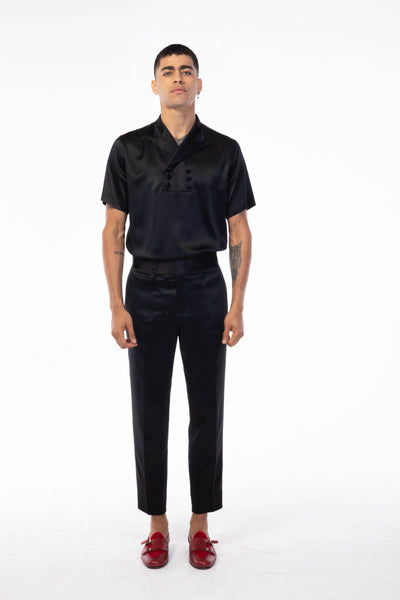 Black silk polo clearance shirt