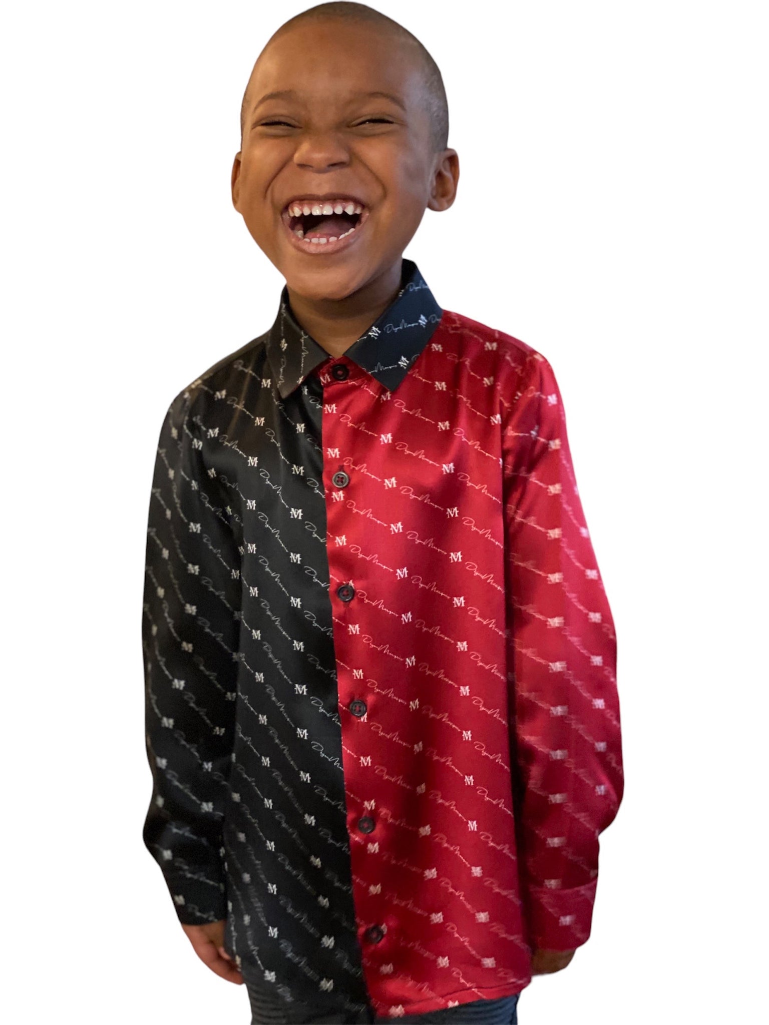 DM BLACK AND RED SIGNATURE SILK SHIRT FOR KIDS/ INFANTS