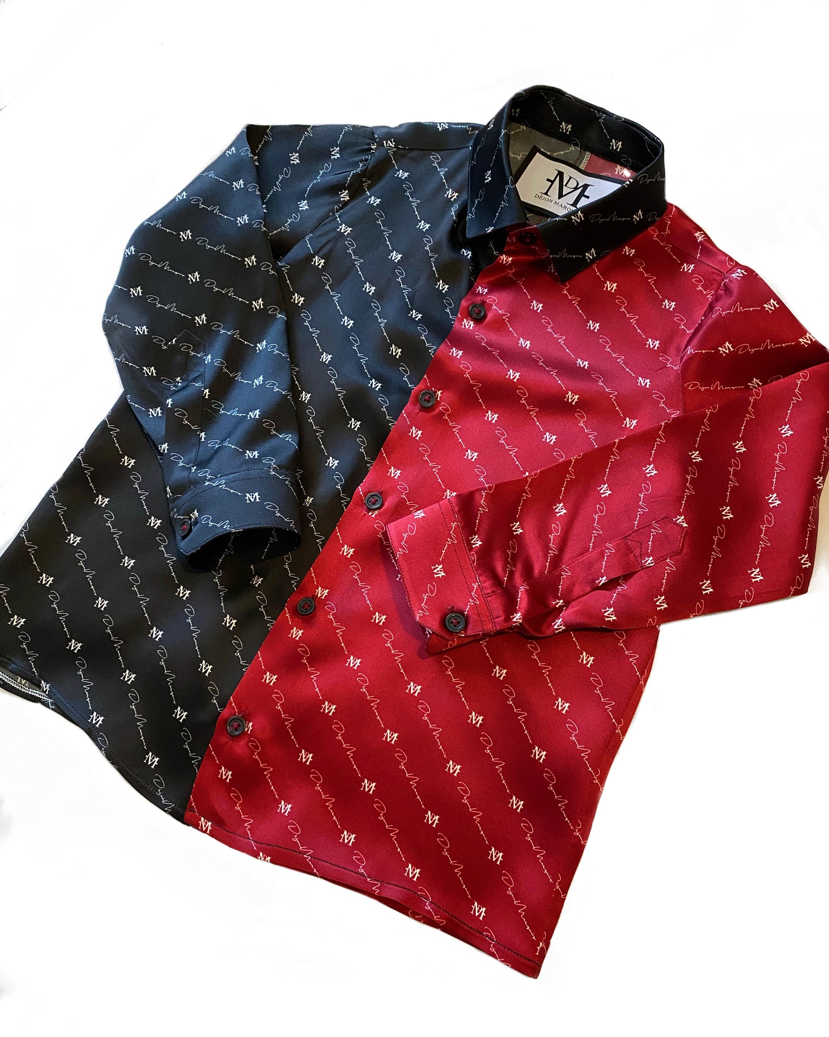 DM BLACK AND RED SIGNATURE SILK SHIRT FOR KIDS/ INFANTS