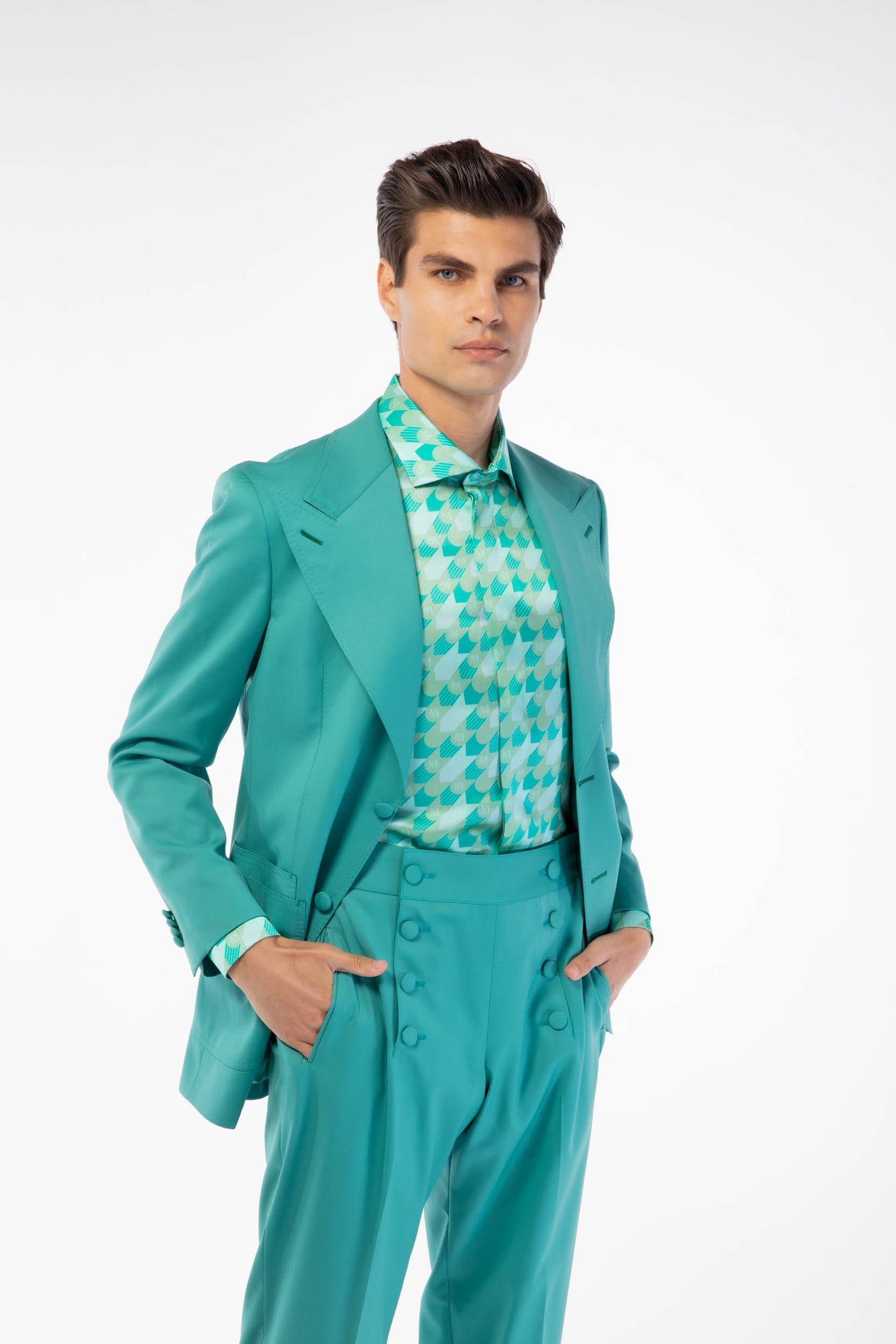 TEAL BUTTON DELUXE SIGNATURE TWO PIECE SUIT