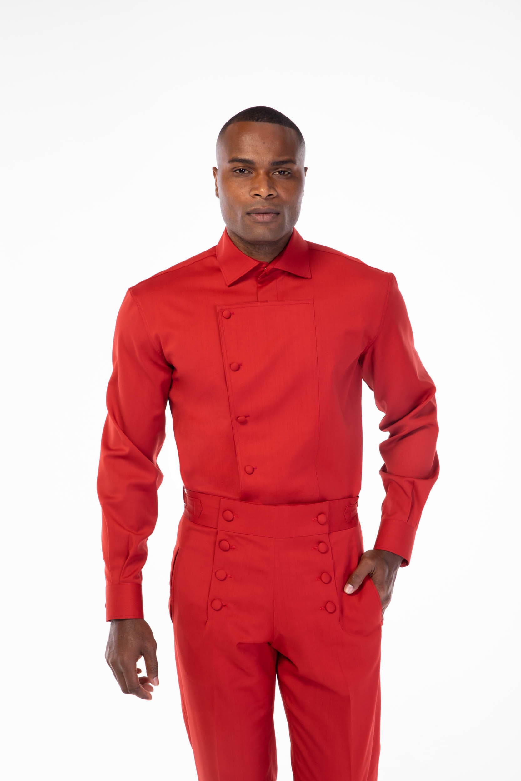 red button up dress shirt Steven Land Mens Solid Red 100% Cotton Wrinkle Free French Cuff Dress Shirt, 17 1/2 / 36/37