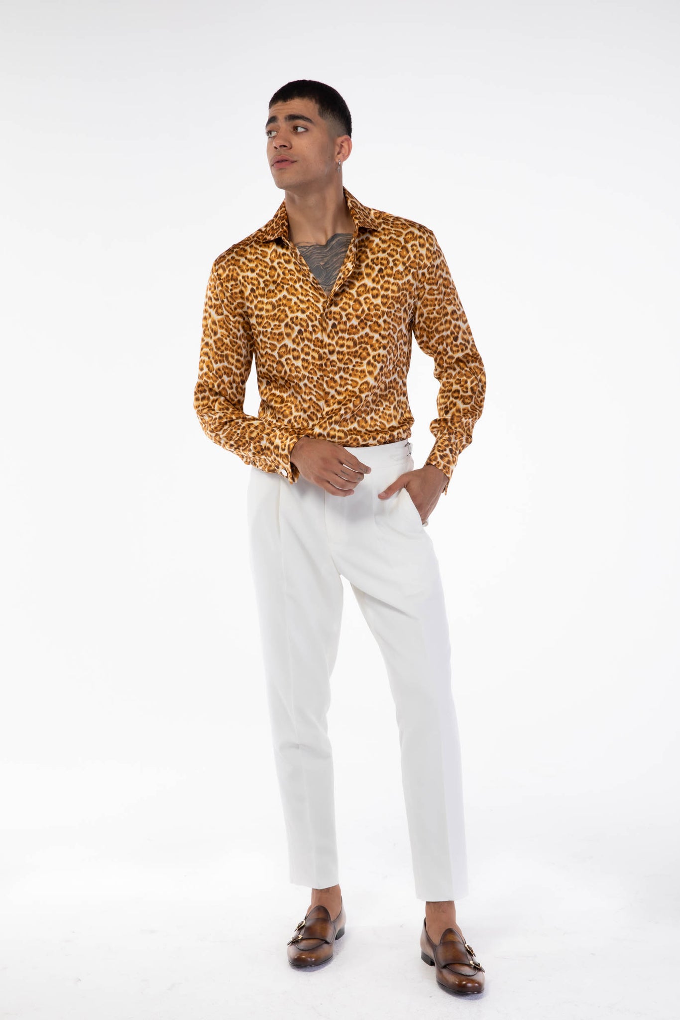 Wildlife Mustard Leopard Long Sleeve Silk Shirt