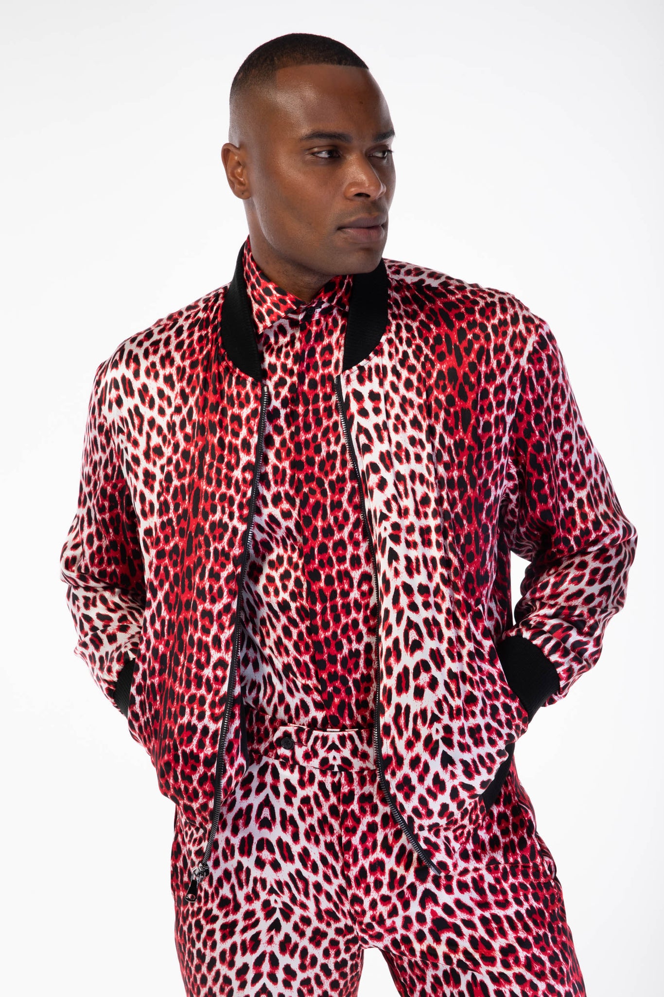 Wildlife Red, Black,White Leopard Silk Set